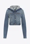 Alaïa Hooded Denim Jacket With Cinched Waist In Blue