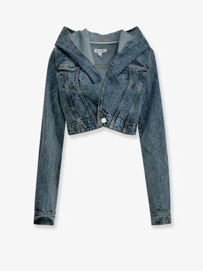 Alaïa Hooded Denim Jacket In Blue