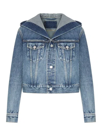 Alaïa Hooded Denim Jacket In Blue
