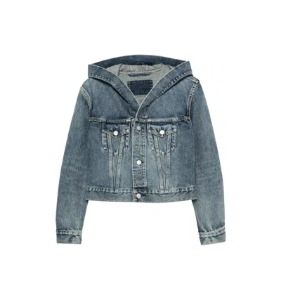 Alaïa Hooded Denim Jacket In Blue