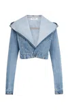 Alaïa Hooded Denim Jacket With Cinched Waist In Light Wash