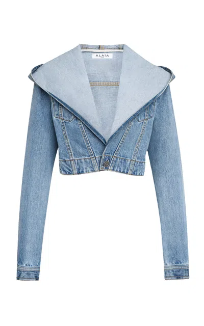 Alaïa Hooded Denim Jacket In Blue