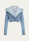 Alaïa Hooded Denim Jacket With Cinched Waist In Bleu Clair