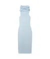 Alaïa Hooded Elastic Knitted Dress In Blue