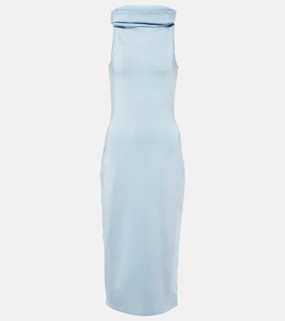 Alaïa Hooded Jersey Midi Dress In Bleu Glacier