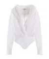 Shop Alaïa Hooded Long-sleeved Bodysuit In White