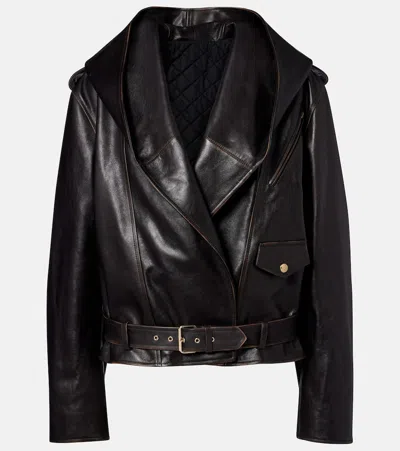 Alaïa Hooded Leather Biker Jacket In Black