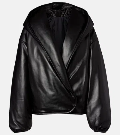 Alaïa Hooded Leather Bomber Jacket In Black