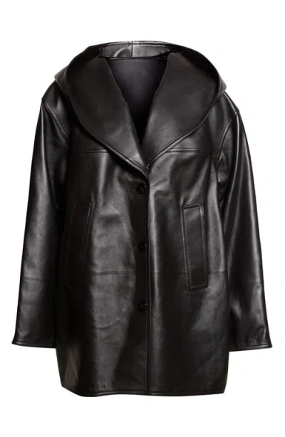 Alaïa Hooded Leather Coat In Black