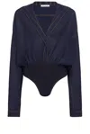 Alaïa Hooded Long Sleeve Bodysuit In Marine Fonce