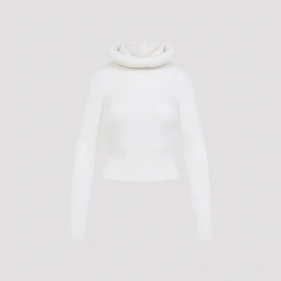 Alaïa Hooded Cropped Ribbed Wool-blend Sweater In White