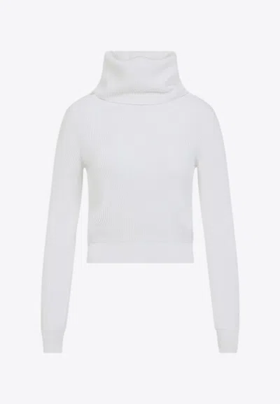 Alaïa Hooded Rib-knit Top In White