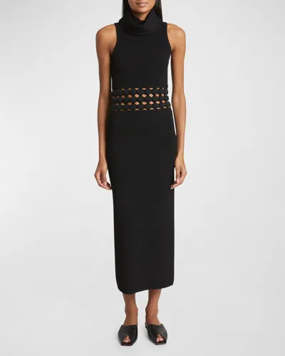 Alaïa Hooded Sleeveless Dot Cutout Midi Dress In Black