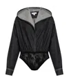 Alaïa Hooded V-neck Denim Bodysuit In Black