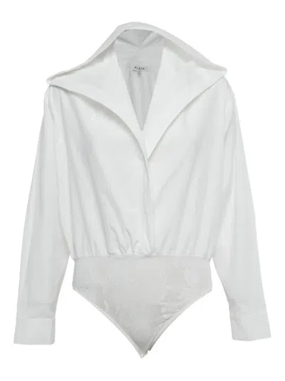 Pre-owned Alaïa Hooded Wrap Cotton Bodysuit In White