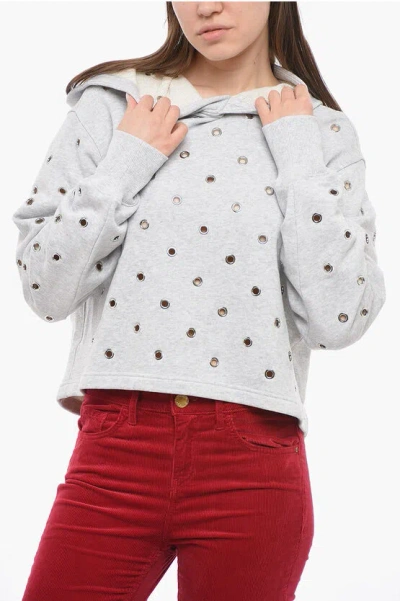 Alaïa Hoodie Sweatshirt With Metal Openwork Detail In Grey