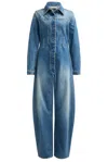 Alaïa Long-sleeve Barrel Wide-leg Denim Jumpsuit In Blue Vintage