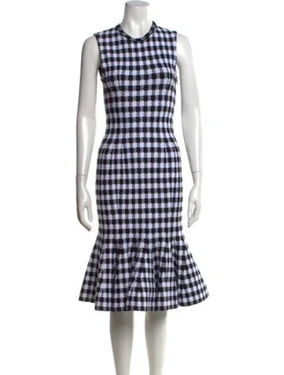 Pre-owned Alaïa Houndstooth Print Midi Length Dress In Black