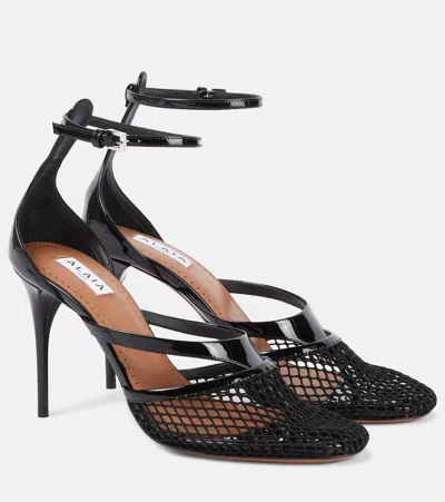 Alaïa Alaia Women Thong Sandals In Fishnet And Patent Leather In Black