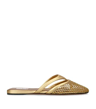 Alaïa Infradito Fishnet Flat Mules In Gold
