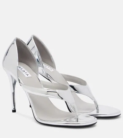 Alaïa Infradito Mirrored Leather Thong Sandals In Silver