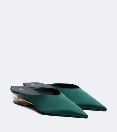 Alaïa Invisible Satin Wedge Mules In Green