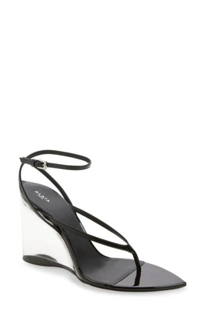 Alaïa Plexiglass Wedge Thong Sandal Calfskin Strap In Black