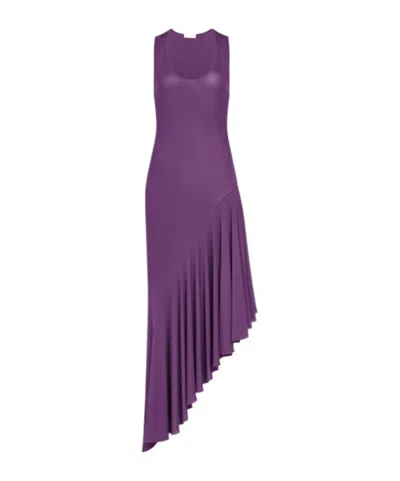Alaïa Asymmetric Midi Dress In Purple