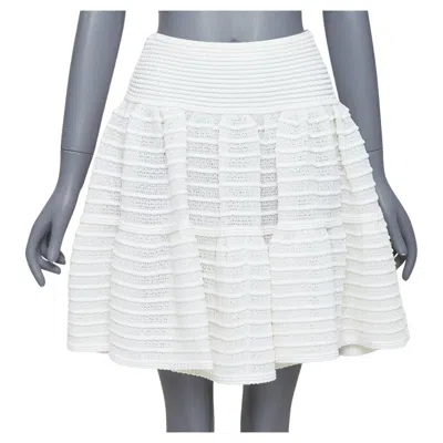 Pre-owned Alaïa Alaia Ivory Viscose Blend Tiered Horizontal Knit Fit Flared Skirt Fr36 S In White