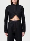 Alaïa Denim Knit Cropped Cut-out Jacket In Black