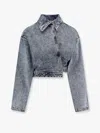 Alaïa Cropped Denim Jacket With Classic Collar In Blue