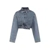 Alaïa Cropped Denim Jacket With Classic Collar In Blue