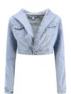 Alaïa Hooded Denim Jacket With Cinched Waist In Clear Blue