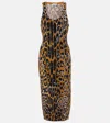 Alaïa Leopard Printed Jacquard Knit Maxi Dress In Black