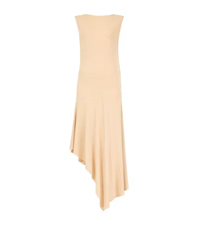 Alaïa Jersey Asymmetric Midi Dress In Brown