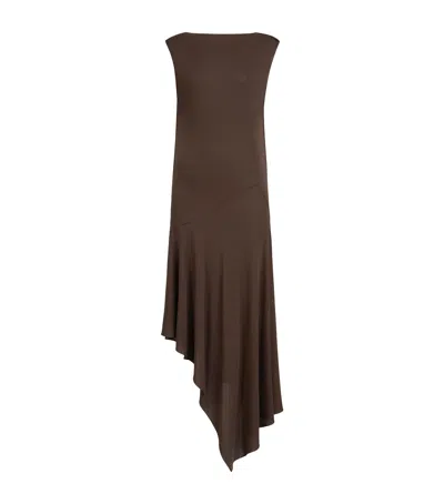 Alaïa Jersey Asymmetric Midi Dress In Brown
