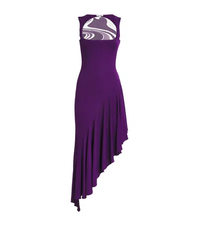 Alaïa Jersey Asymmetric Mini Dress In Purple