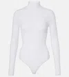 Alaïa Ribbed-knit Turtleneck Bodysuit In Weiss