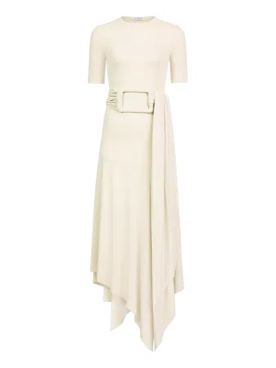 Alaïa Womens Belted Short-sleeve Jersey Midi Dress Blanc Creme In Gold