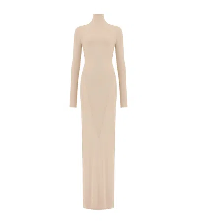 Alaïa Jersey High-neck Maxi Dress In Grey