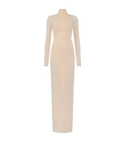 Alaïa Jersey High-neck Maxi Dress In Neutral