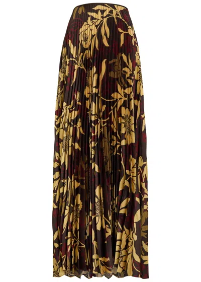 Alaïa Kate Printed Plissé Satin Maxi Skirt In Brown