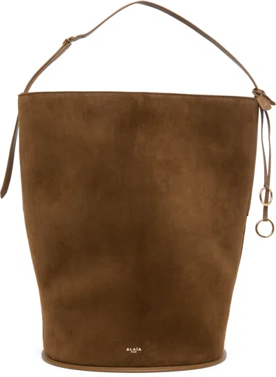 Alaïa Khaki Hip Large Bucket Bi-material Bag In Brown