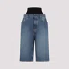 Alaïa Denim Bermuda Shorts With Ribbed Band In Bleu Vintage