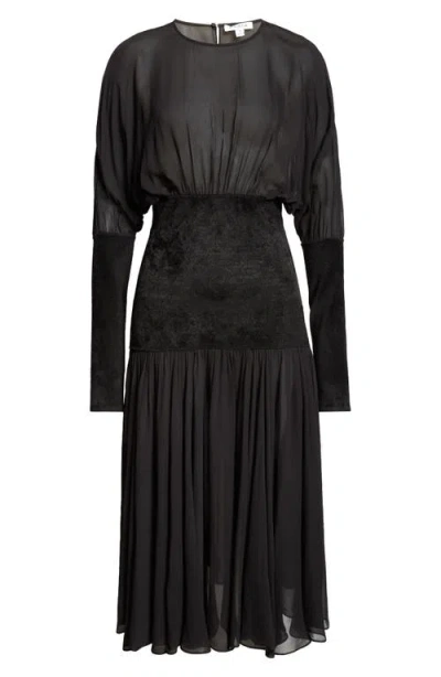 Alaïa Knit Band Chiffon Midi Dress In Noir Alaia