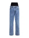 Alaïa Wide Denim Jeans With Knitted Band In Bleu Neige