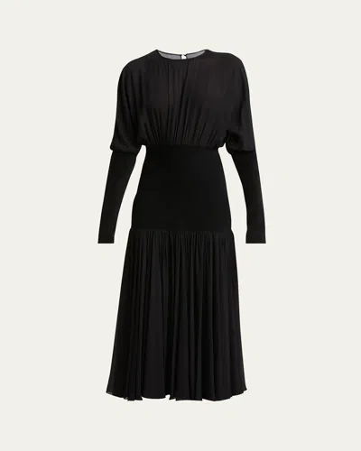 Alaïa Knit Band Sheer Chiffon Midi Dress In Noir Alaia