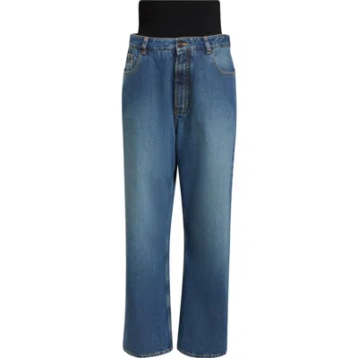 Alaïa Knit Band Straight Leg Jeans In Bleu Vintage