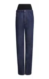 ALAÏA KNIT-BAND STRETCH HIGH-RISE STRAIGHT-LEG JEANS