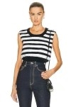Alaïa Knit Crop Top In Marine & Ivory